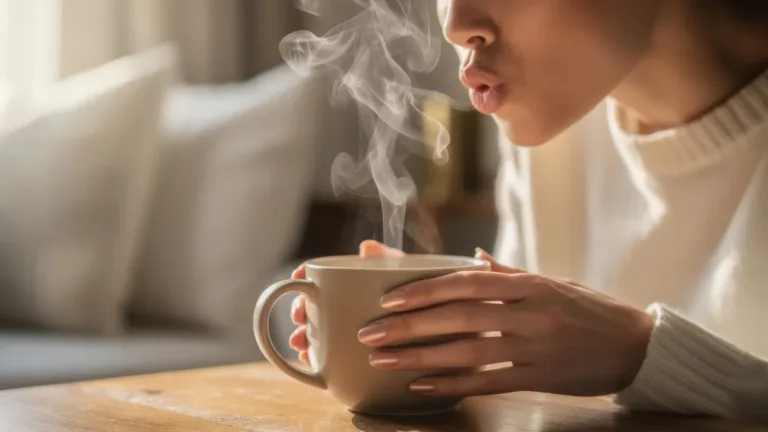 Blow on your hot drink three times to create a mindful pause